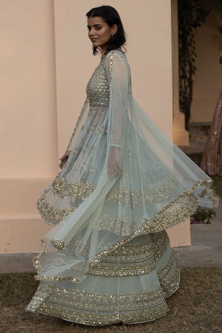 Shop_Astha Narang_Blue , Main Material lining Embellished Kurta Gharara Set _at_Aza_Fashions