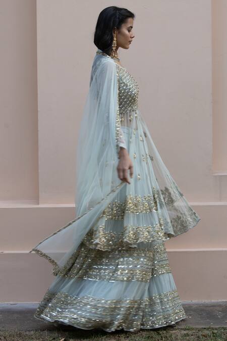 Astha Narang_Blue , Main Material lining Embellished Kurta Gharara Set _Online_at_Aza_Fashions