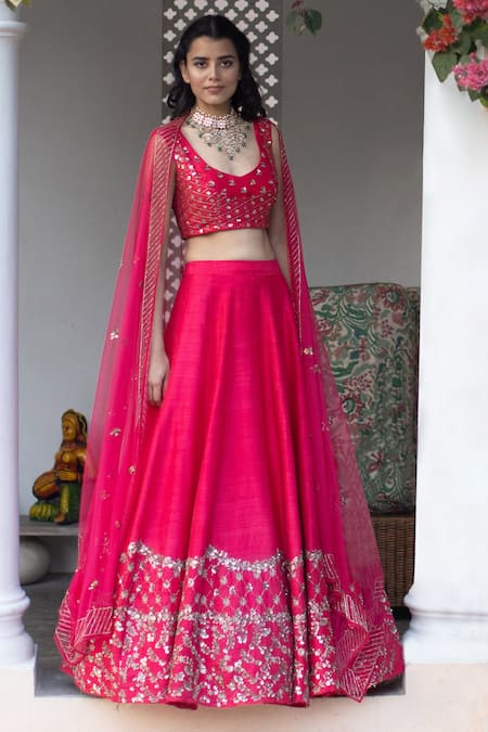 Shop_Astha Narang_Pink Net, Dupatta Organzalining Semi Crepe, Main Embellished Set _at_Aza_Fashions