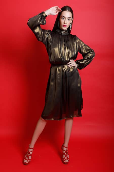 Swatee Singh Metallic Shift Dress With Belt 