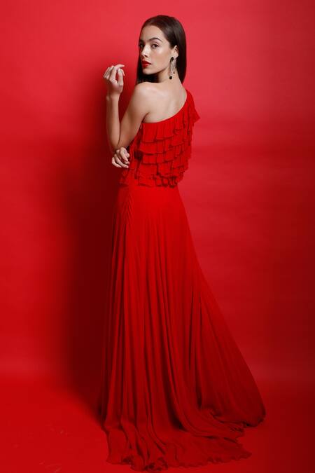 Swatee Singh One Shoulder Ruffle Gown 