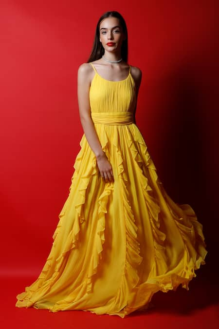 Swatee Singh Strappy Ruffle Gown 