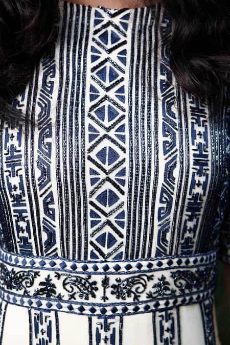 Shop_Samatvam By Anjali Bhaskar_Beige Georgette Round Embroidered Anarkali  _at_Aza_Fashions