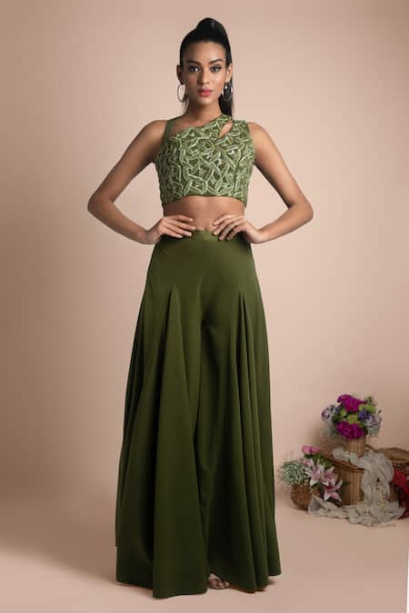 Mehak Murpana Embellished Crop Top & Draped Pant Set 