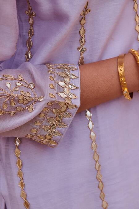 Shop_Kameez_Purple Dupatta - Chiffon, Kurta - Chanderi, Pants - Gota Embroidered Set _Online_at_Aza_Fashions