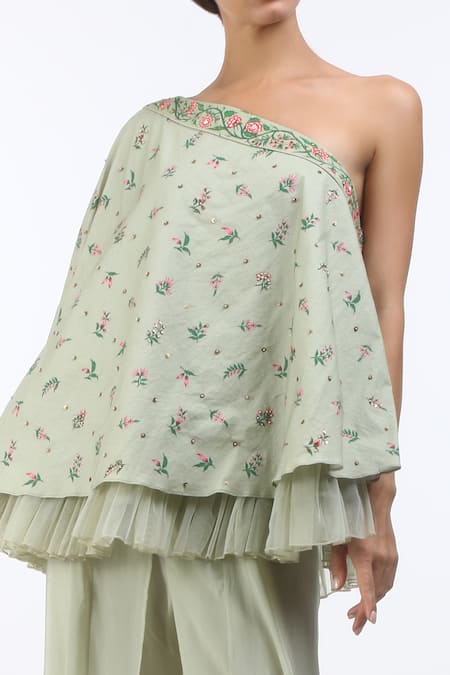 Nikasha_Grey Asymmetric One Shoulder Blouse _Online_at_Aza_Fashions