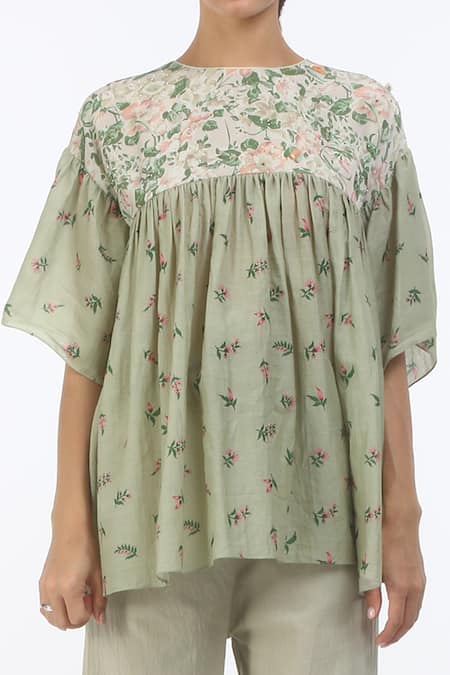 Nikasha_Grey Round Hand Painted Top _Online_at_Aza_Fashions