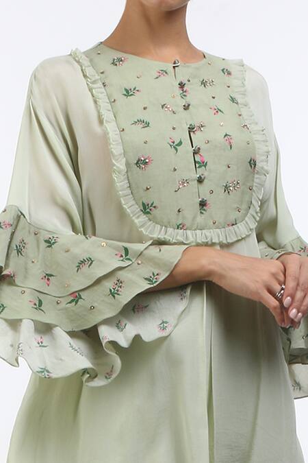 Nikasha_Grey Round Hand Painted Flared Blouse _Online_at_Aza_Fashions