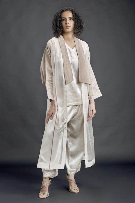 Bodhi Tree Embroidered Trench Coat & Pant Set 
