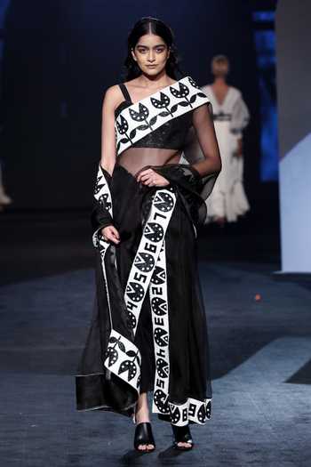 Mohammed Mazhar_Black Organza Silk Embroidered Saree With Blouse_Online_at_Aza_Fashions