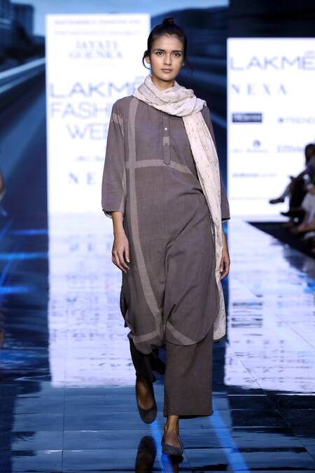 Buy JAYATI GOENKA Brown Cotton Mandarin Collar Kurta And Pant Set Online at Aza Fashions Buy_JAYATI GOENKA_Brown Cotton Mandarin Collar Kurta And Pant Set _Online_at_Aza_Fashions