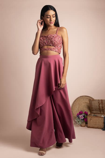 Mehak Murpana Embroidered Crop Top & Draped Pant Set 