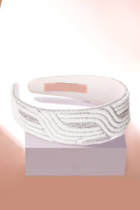 Buy_Hair Drama CO_White Cutdana And Beads Geometric Embellished Headband 