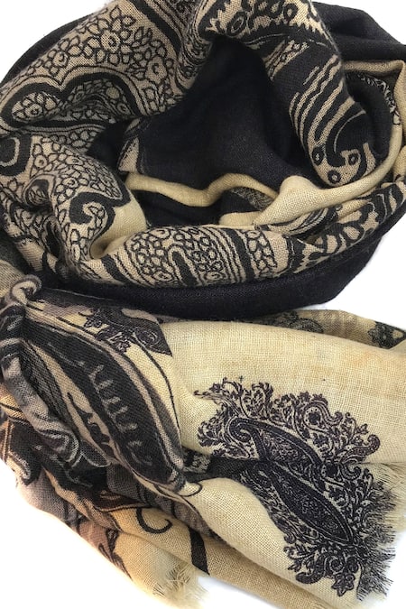 Shop Pashma Black Cashmere Printed Scarf at Aza Fashions Shop_Pashma_Black Cashmere Printed Scarf _at_Aza_Fashions