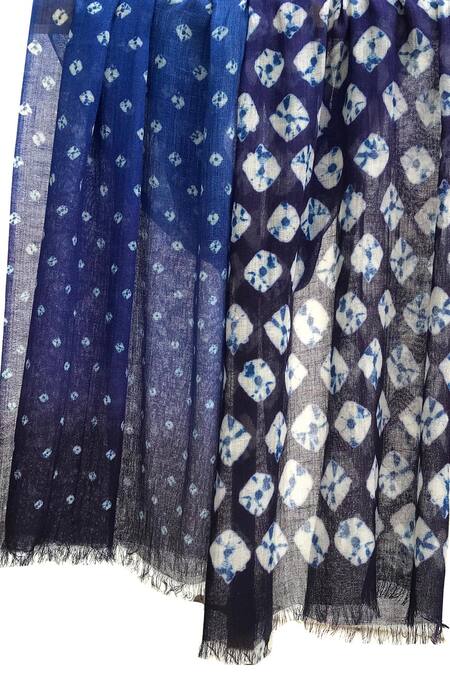 Pashma_Blue Cashmere Shibori Print Scarf _Online_at_Aza_Fashions