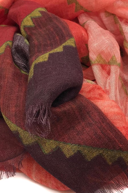 Shop Pashma Peach Cashmere Chevron Print Scarf at Aza Fashions Shop_Pashma_Peach Cashmere Chevron Print Scarf _at_Aza_Fashions