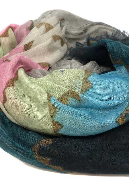 Shop Pashma Multi Color Cashmere Chevron Print Scarf at Aza Fashions Shop_Pashma_Multi Color Cashmere Chevron Print Scarf _at_Aza_Fashions