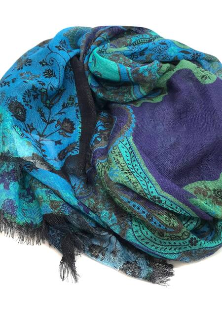 Pashma Blue Cashmere Printed Scarf Online at Aza Fashions Pashma_Blue Cashmere Printed Scarf _Online_at_Aza_Fashions