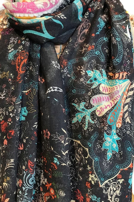 Shop Pashma Black Cashmere Printed Scarf at Aza Fashions Shop_Pashma_Black Cashmere Printed Scarf _at_Aza_Fashions