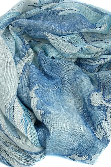 Shop Pashma Blue Cashmere Printed Scarf at Aza Fashions Shop_Pashma_Blue Cashmere Printed Scarf _at_Aza_Fashions