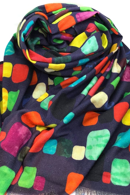 Shop Pashma Multi Color Cashmere Frayed Printed Scarf at Aza Fashions Shop_Pashma_Multi Color Cashmere Frayed Printed Scarf _at_Aza_Fashions