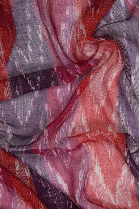 Pashma_Red Printed Silk Cashmere Scarf _Online_at_Aza_Fashions