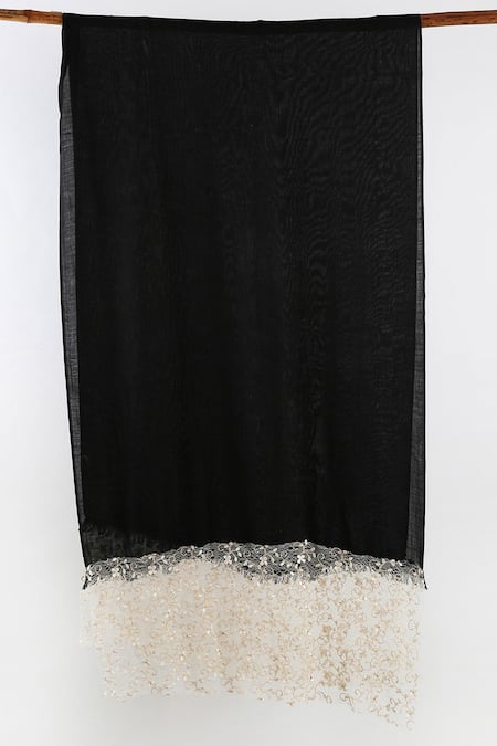 Shop Pashma Black Handmade Italian Lace Silk Cashmere Scarf at Aza Fashions Shop_Pashma_Black Handmade Italian Lace Silk Cashmere Scarf _at_Aza_Fashions
