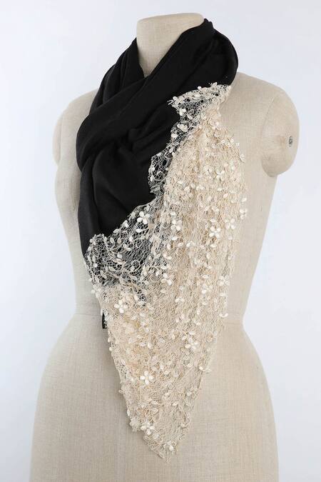 Buy Pashma Black Handmade Italian Lace Silk Cashmere Scarf Online at Aza Fashions Buy_Pashma_Black Handmade Italian Lace Silk Cashmere Scarf _Online_at_Aza_Fashions