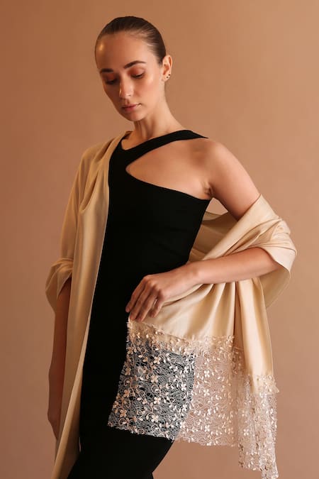 Pashma Beige Italian Lace Silk Cashmere Scarf