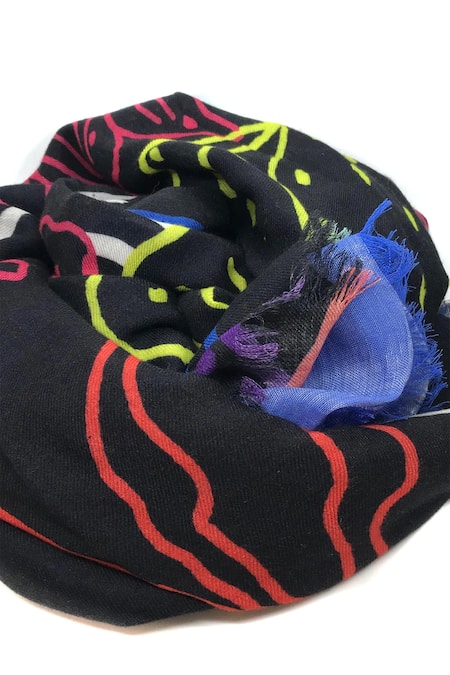 Shop Pashma Black Cashmere Printed Scarf at Aza Fashions Shop_Pashma_Black Cashmere Printed Scarf _at_Aza_Fashions