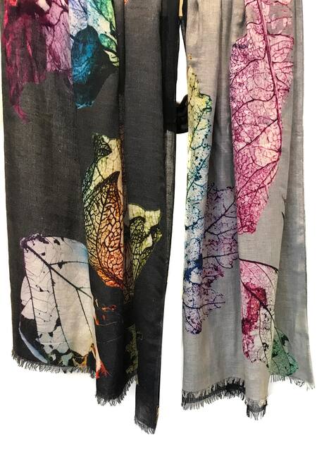 Pashma_Black Cashmere Printed Scarf _Online_at_Aza_Fashions