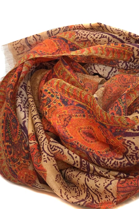 Shop Pashma Red Cotton Chanderi Printed Scarf at Aza Fashions Shop_Pashma_Red Cotton Chanderi Printed Scarf _at_Aza_Fashions