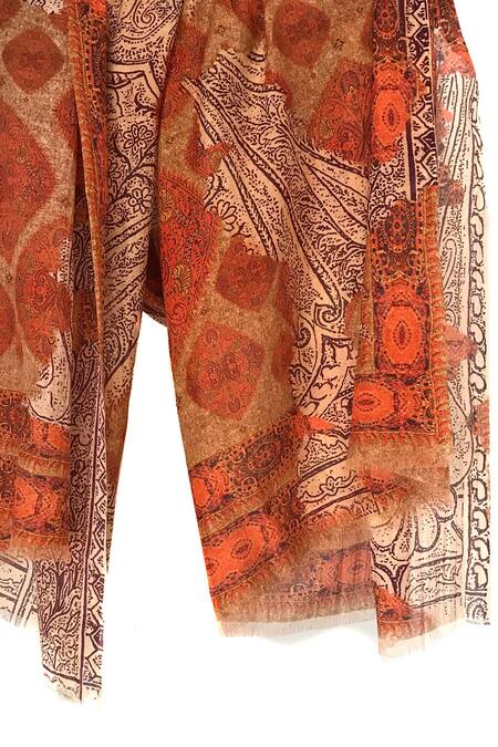 Pashma Red Cotton Chanderi Printed Scarf Online at Aza Fashions Pashma_Red Cotton Chanderi Printed Scarf _Online_at_Aza_Fashions