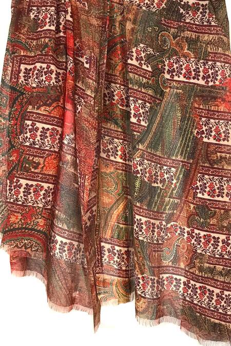 Pashma_Multi Color Embroidery Frayed Printed Scarf _Online_at_Aza_Fashions