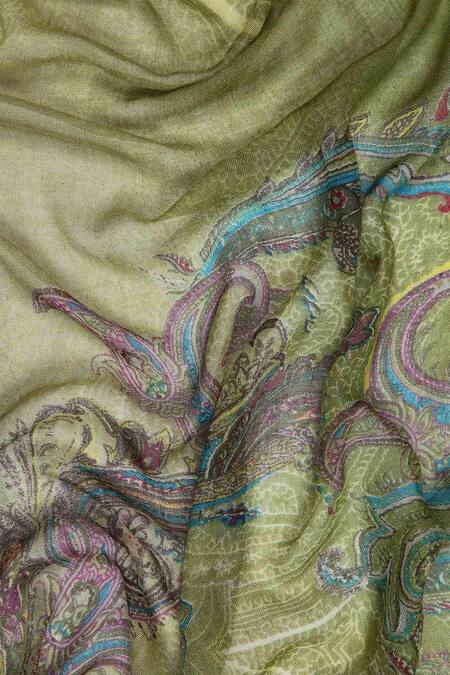 Pashma Green Printed Silk Cashmere Scarf Online at Aza Fashions Pashma_Green Printed Silk Cashmere Scarf _Online_at_Aza_Fashions