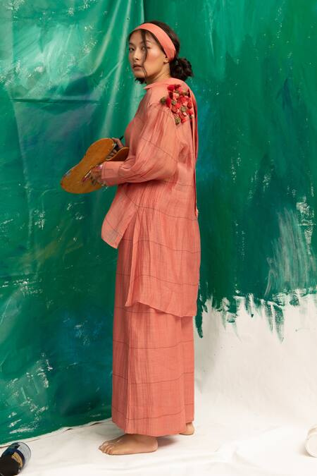 Suman Nathwani Pink Chanderi Checkered Shirt With Palazzo 3