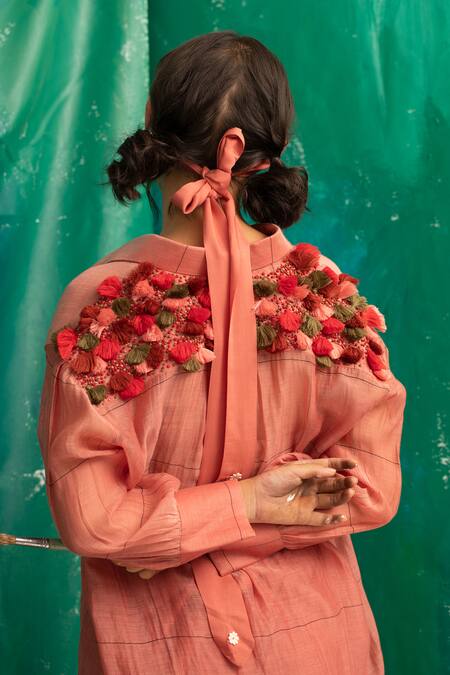 Suman Nathwani Pink Chanderi Checkered Shirt With Palazzo 5