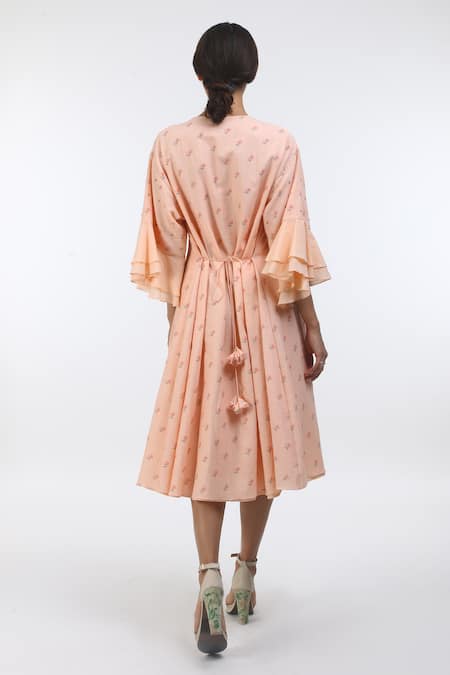 Shop Nikasha Pink Round Floral Print Midi Dress at Aza Fashions Shop_Nikasha_Pink Round Floral Print Midi Dress _at_Aza_Fashions