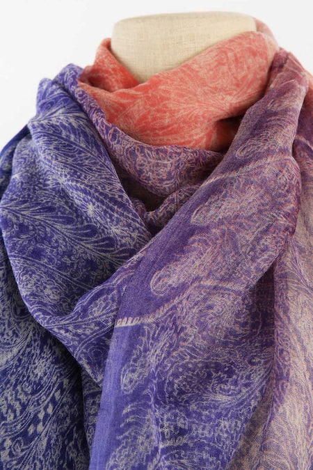 Pashma Orange Printed Cashmere Frayed Scarf
