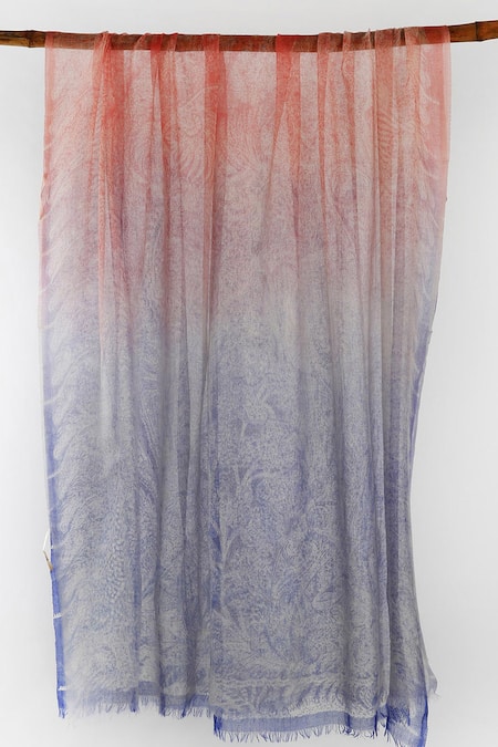 Shop Pashma Orange Printed Cashmere Frayed Scarf at Aza Fashions Shop_Pashma_Orange Printed Cashmere Frayed Scarf _at_Aza_Fashions