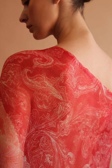 Buy_Pashma_Red Printed Cashmere Frayed Scarf _Online_at_Aza_Fashions