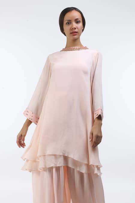 Nikasha_Pink Round Layered Kurta Palazzo Set _Online_at_Aza_Fashions