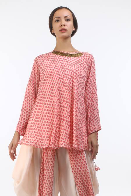 Nikasha_Pink Round Printed Kurta And Dhoti Pant Set _Online_at_Aza_Fashions