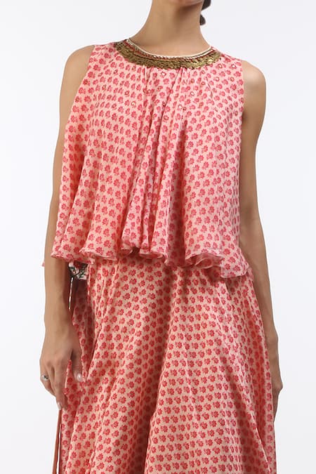 Nikasha_Pink Round Chanderi Lehenga Set _Online_at_Aza_Fashions