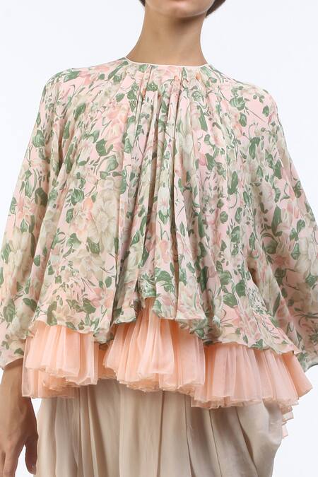 Nikasha_Pink Round Printed Flared Layered Top _Online_at_Aza_Fashions