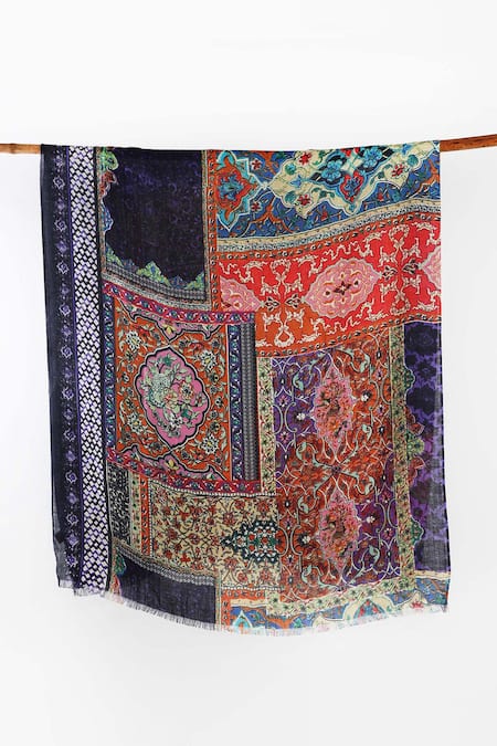 Pashma Blue Printed Silk Cashmere Scarf Online at Aza Fashions Pashma_Blue Printed Silk Cashmere Scarf _Online_at_Aza_Fashions