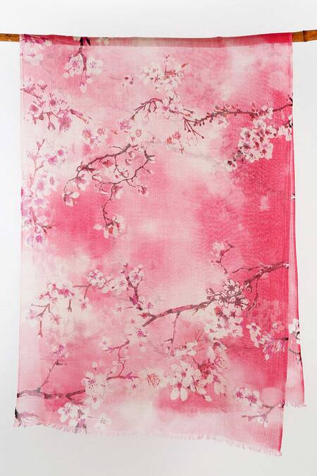 Pashma Pink Printed Silk Cashmere Floral Scarf Online at Aza Fashions Pashma_Pink Printed Silk Cashmere Floral Scarf _Online_at_Aza_Fashions