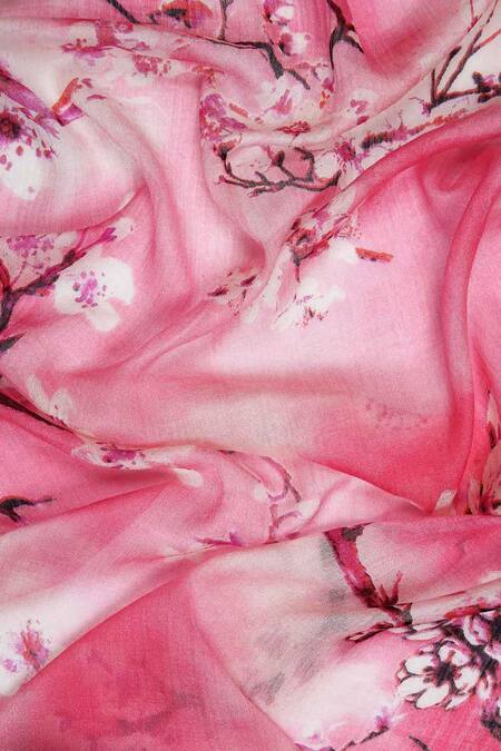 Buy Pashma Pink Printed Silk Cashmere Floral Scarf Online at Aza Fashions Buy_Pashma_Pink Printed Silk Cashmere Floral Scarf _Online_at_Aza_Fashions