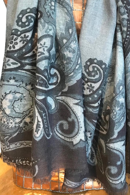 Shop Pashma Blue Cashmere Printed Scarf at Aza Fashions Shop_Pashma_Blue Cashmere Printed Scarf _at_Aza_Fashions