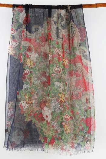Shop Pashma Multi Color Floral Print Silk Cashmere Scarf at Aza Fashions Shop_Pashma_Multi Color Floral Print Silk Cashmere Scarf _at_Aza_Fashions